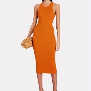 Intermix Cadya Cutout Bodycon Midi Dress Orange Small Ribbed Knit Sleeveless